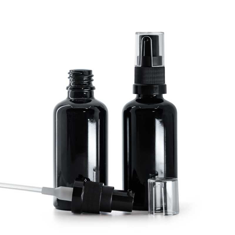 Schwarz glänzende Glasflasche, Ölpumpe, 50 ml
