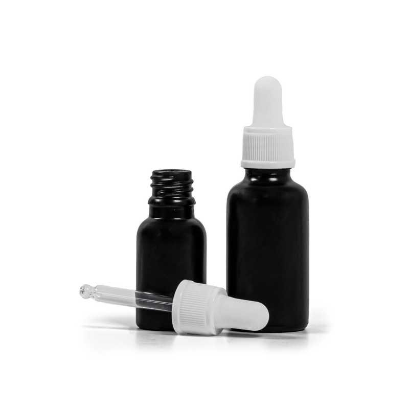 Mattschwarze Glasflasche, mattweißer Tropfer, 30 ml