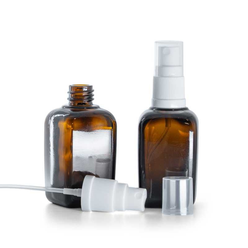 Viereckiges Braunglas-Fläschchen, weißes Spray, 45 ml