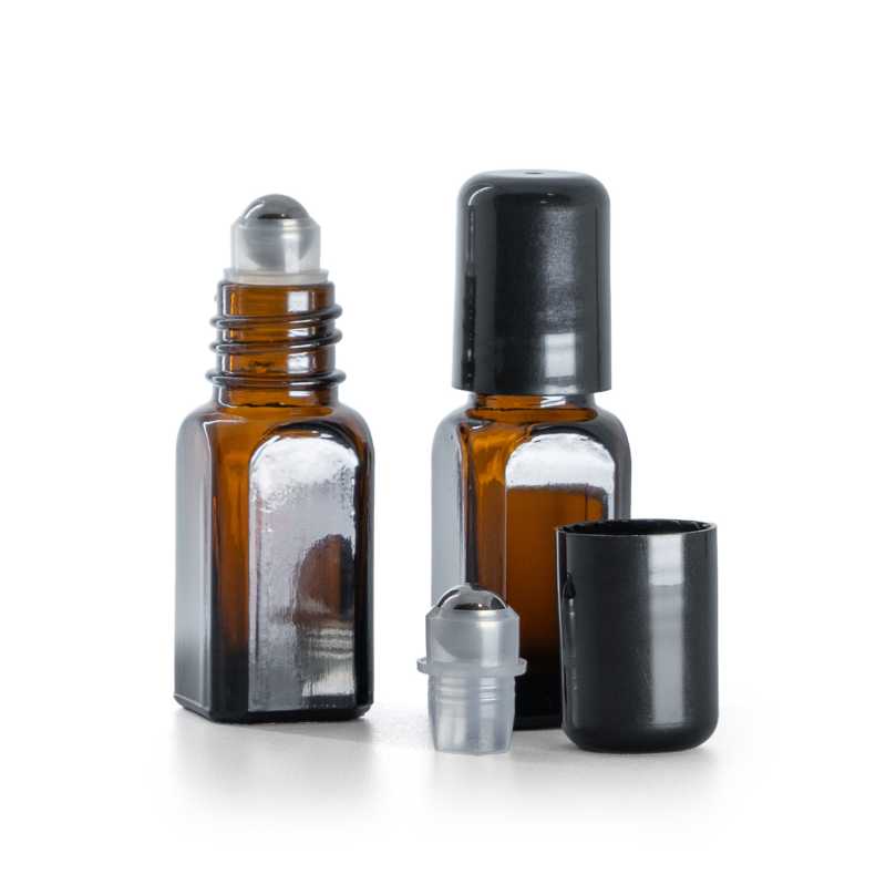 Braunglas-Winkelflasche mit Roll-On, 10 ml