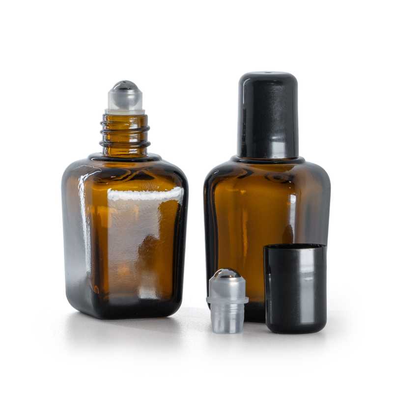 Quadratische Braunglasflasche mit Roll-On, 30 ml