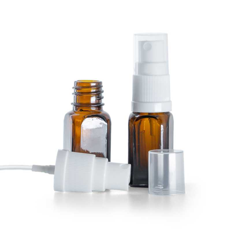 Glasvierkantflasche, weißes Spray, 10 ml