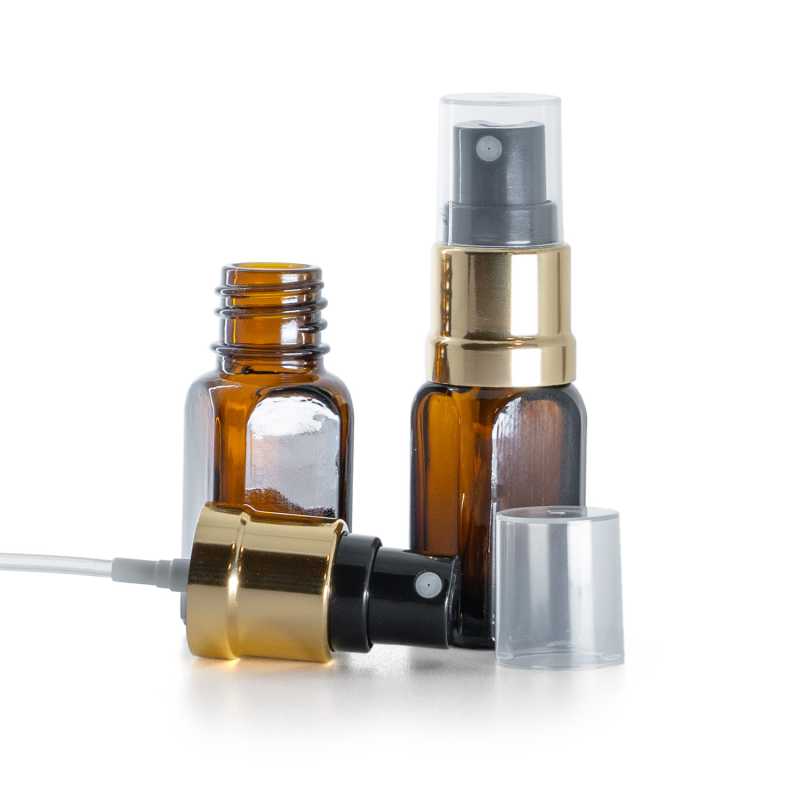 Braunglas-Winkelflasche, glänzend gold-schwarzes Spray, 10 ml