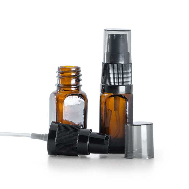Glasfläschchen eckig, Cremespender mit rauchfarbener Überkappe, 10 ml