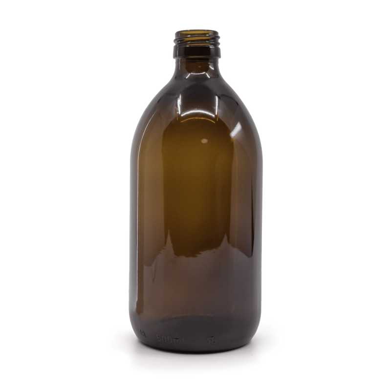 Bernsteinfarbene runde Sirup-Glasflasche, PP28, 500 ml