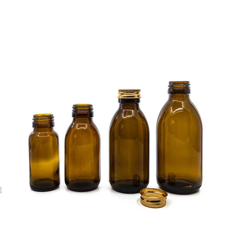 Braune Glasflasche, 28 mm, roségoldener Aluminiumverschluss, 200 ml