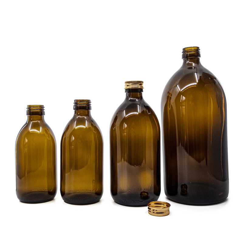 Braune Glasflasche, goldfarbener Verschluss, 1 l
