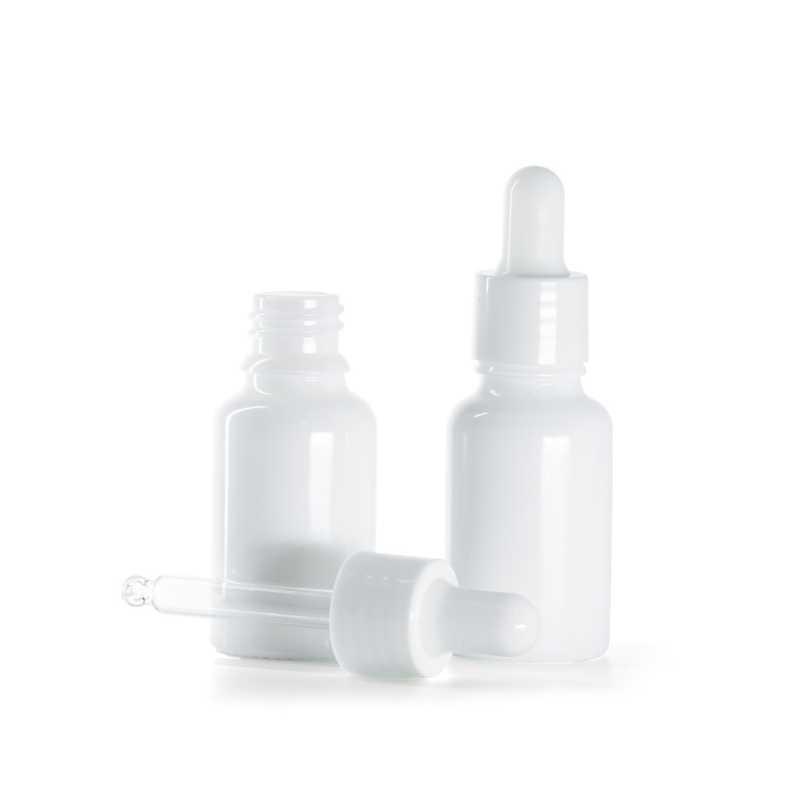 Weißes Glasfläschchen, glänzender weißer Tropfer, 15 ml