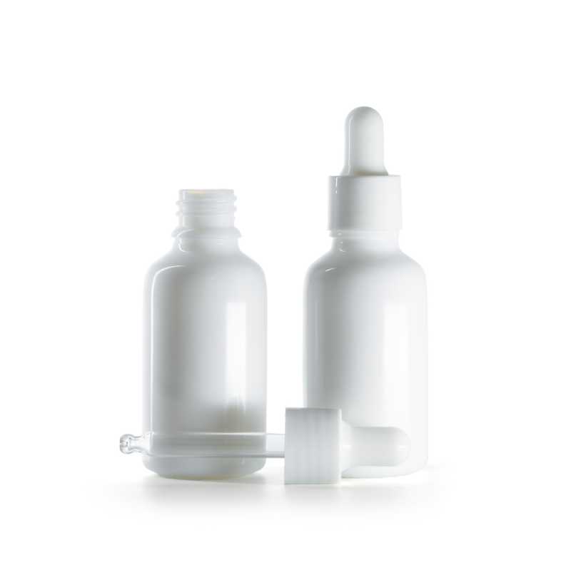 Weiße Glasflasche mit glänzend weißer Pipette, 30 ml