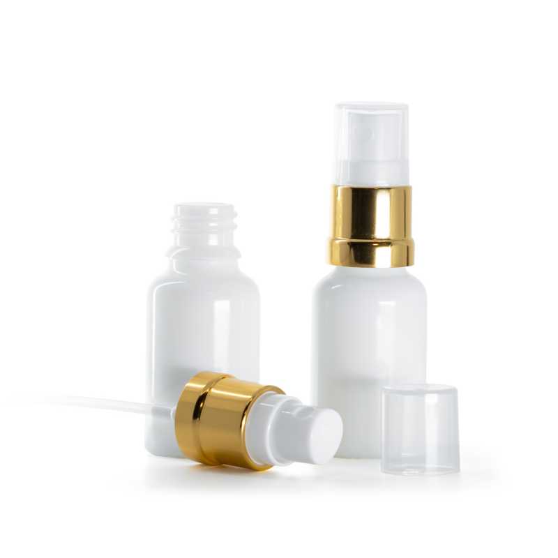 Weißes Glasfläschchen, glänzend goldweißes Spray, 15 ml