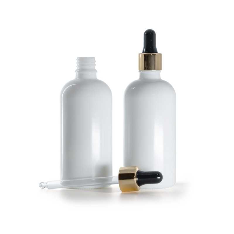 Weißglasflasche, Schwarzgoldtropfer, 100 ml