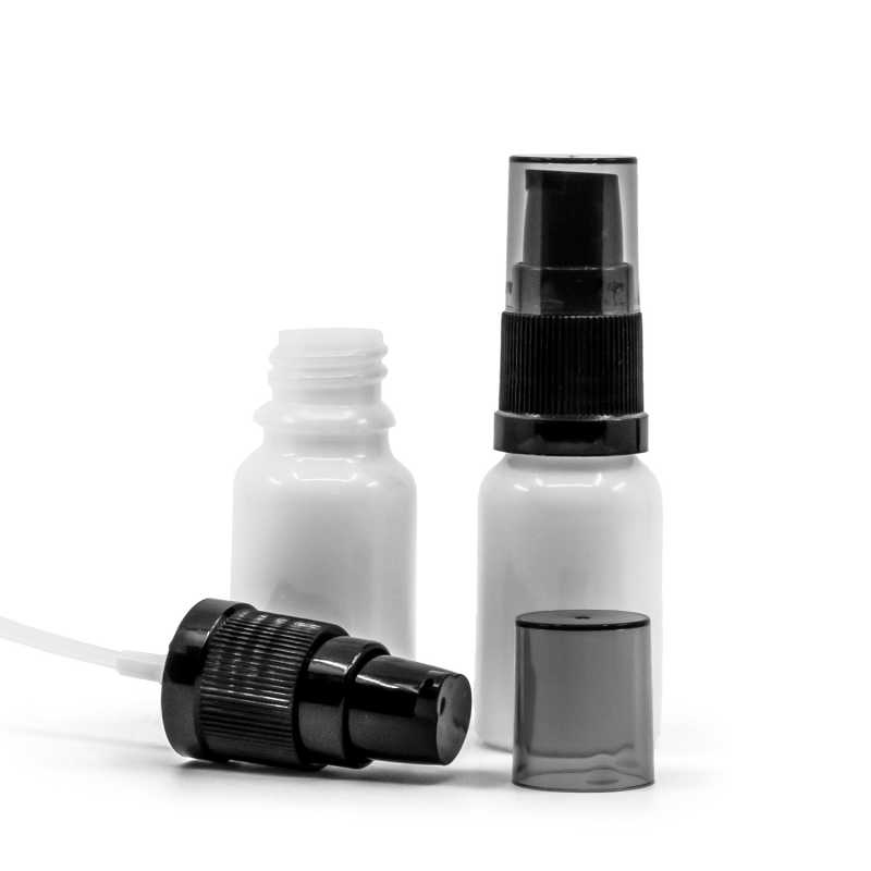 Weißes Glasfläschchen, Cremespender mit rauchfarbener Überkappe, 10 ml