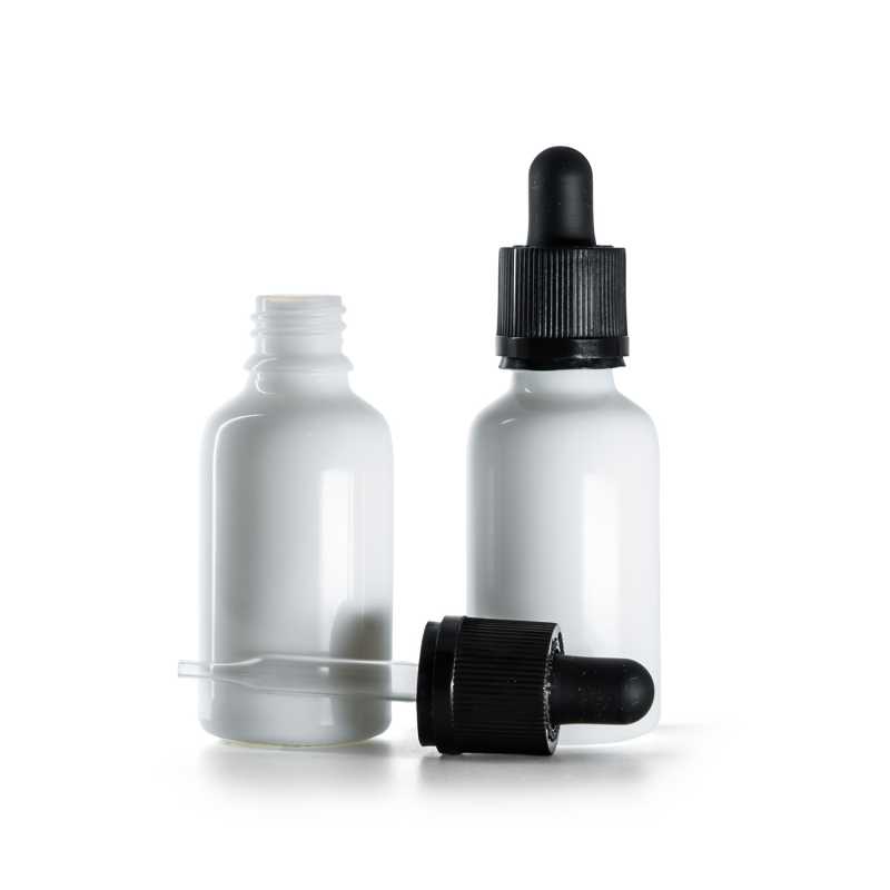 Weiße Glasflasche mit Originalitätsverschluss-Pipette, 30 ml
