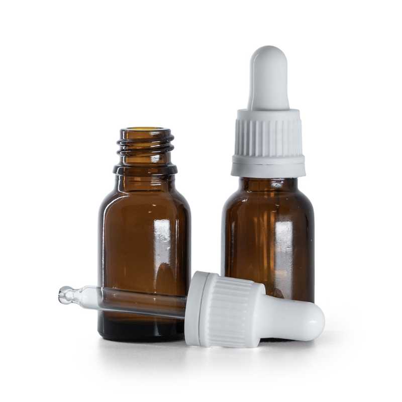 Braunglasflasche, weiße Pipette, 15 ml