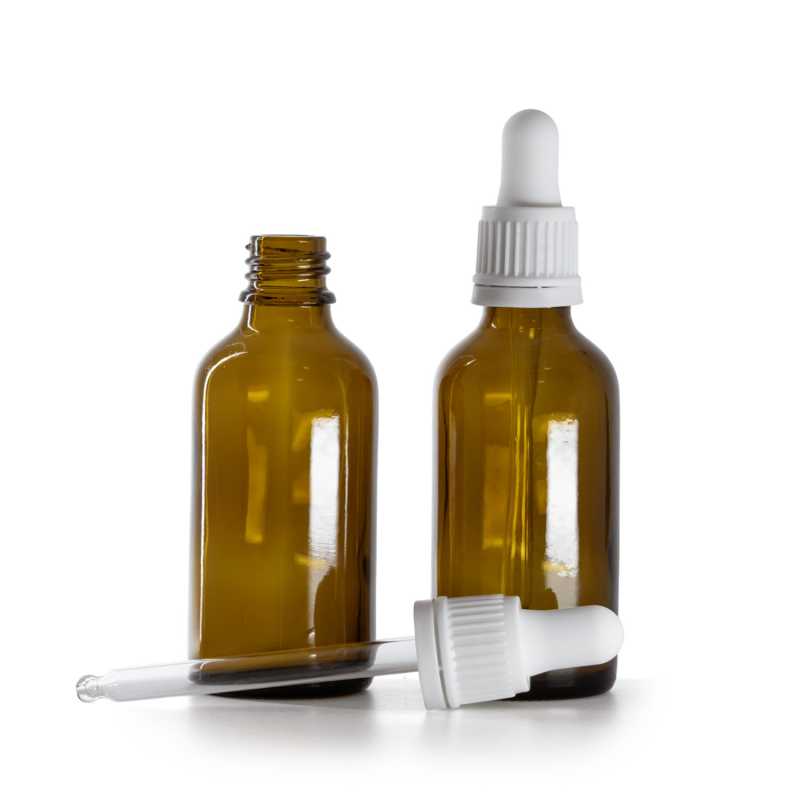 Braunglasflasche, weiße Pipette, 50 ml