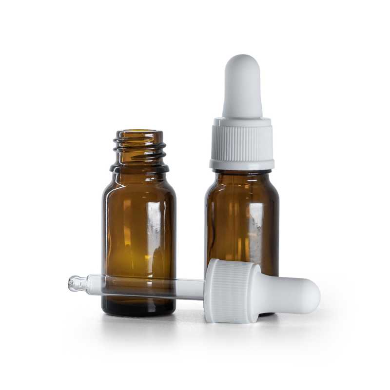 Braunglasflasche, mattweißer Tropfenfänger, 10 ml