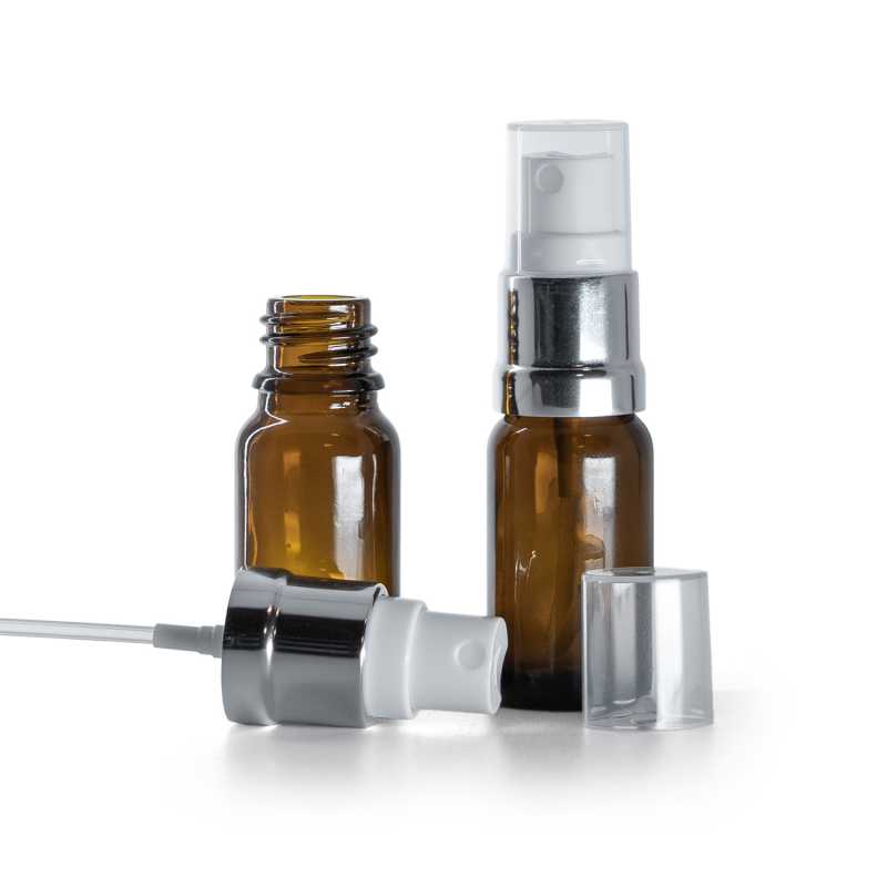 Braunglasflasche, Silberweißes Spray, 10 ml