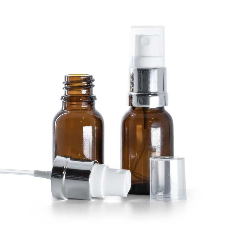 Braunglasflasche, Silberweißes Spray, 15 ml