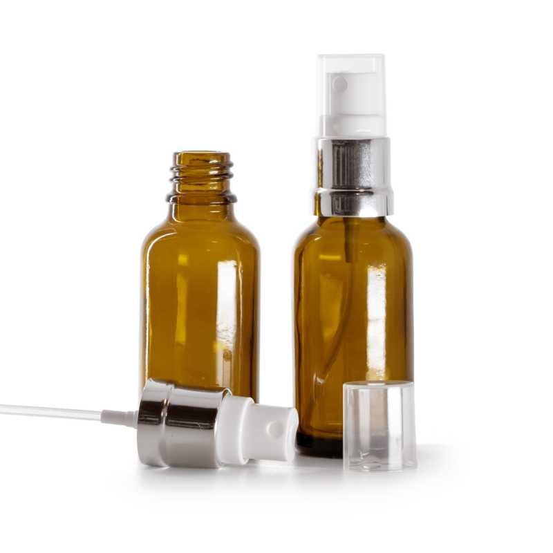 Braunglasflasche, Silberweißes Spray, 30 ml