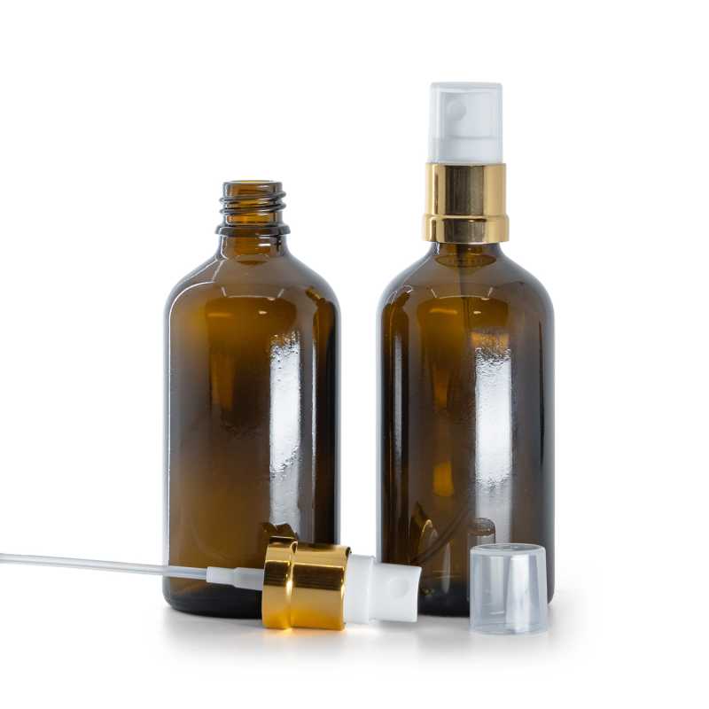 Braunglasflasche, Gold Weiß Spray, 100 ml