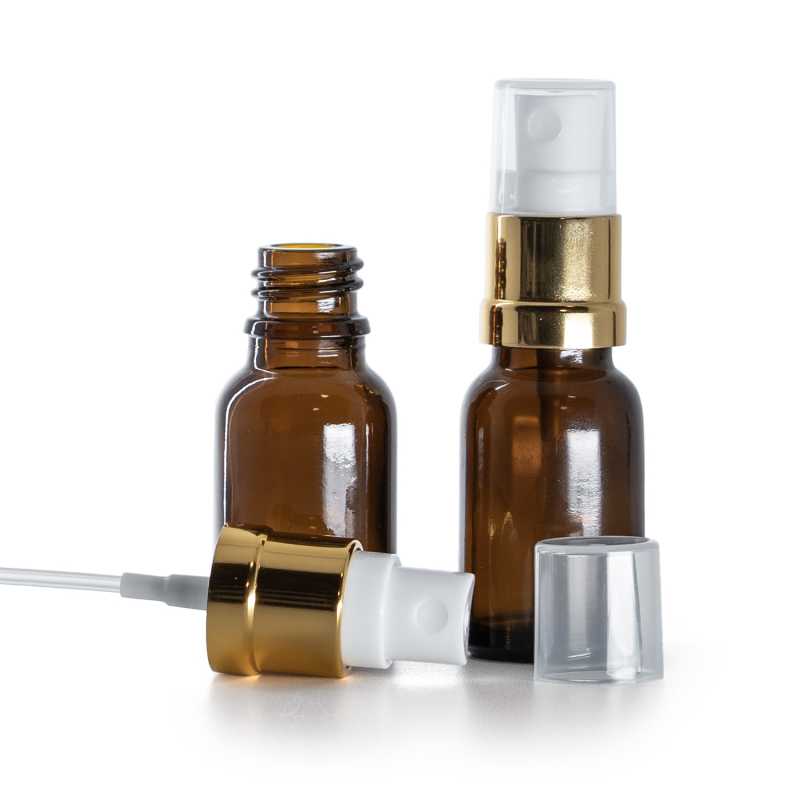 Braunglasflasche, Gold-Weiß-Spray, 15 ml