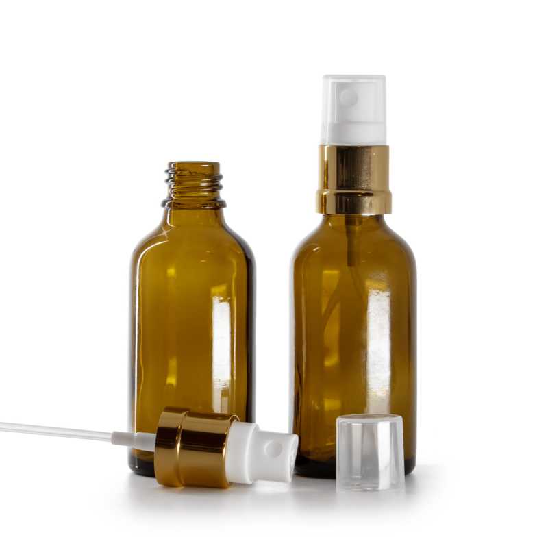 Braunglasflasche, Gold Weiß Spray, 50 ml