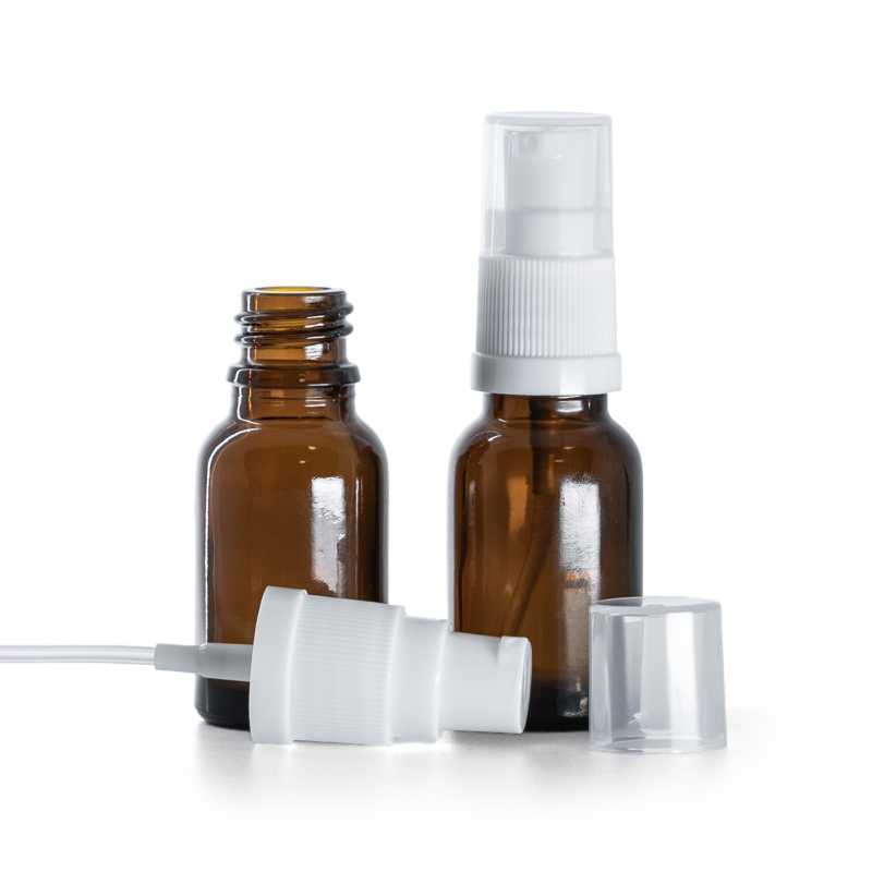 Braunglasflasche, weiße Lotionpumpe, 15 ml