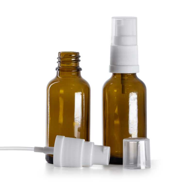 Braunglasflasche, weiße Lotionpumpe, 30 ml