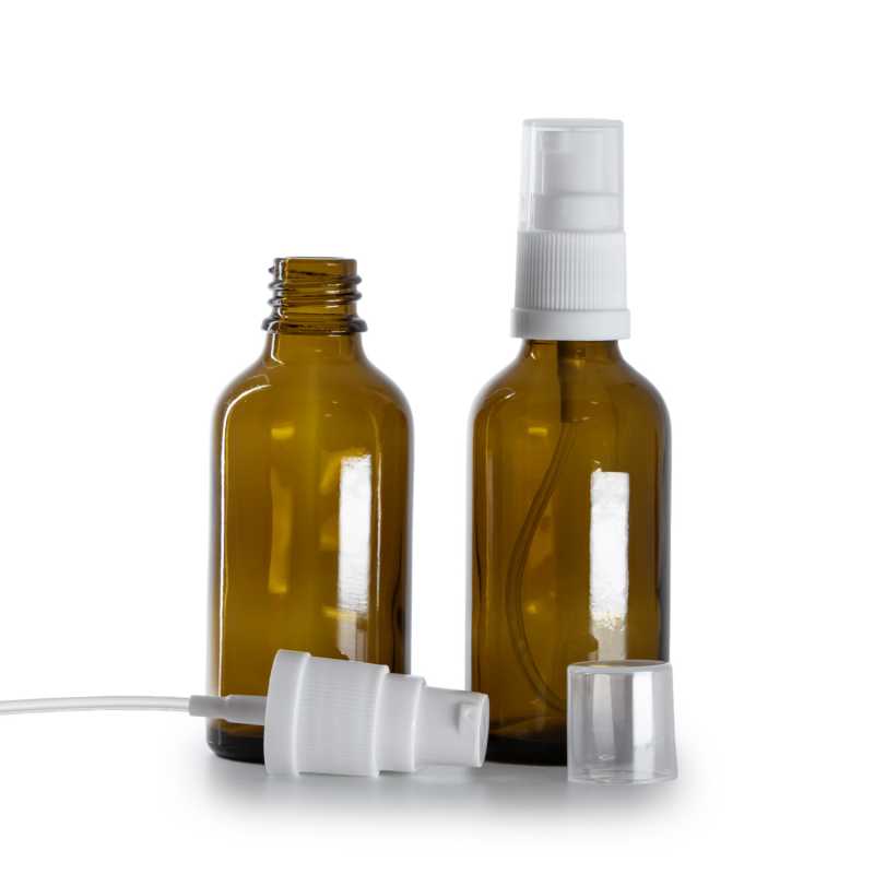 Braunglasflasche, weiße Lotionpumpe, 50 ml