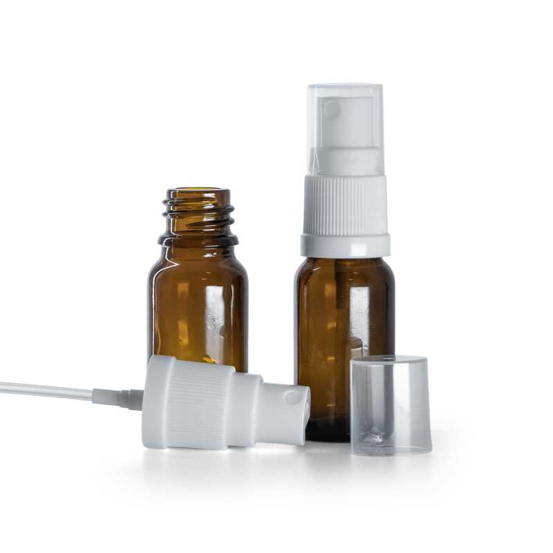 Braunglasflasche, weißes Spray, 10 ml