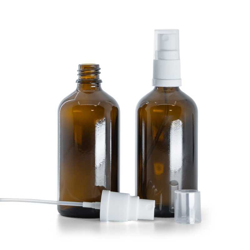 Braunglasflasche, weißes Spray, 100 ml