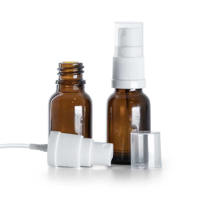 Braunglasflasche, weißes Spray, 15 ml