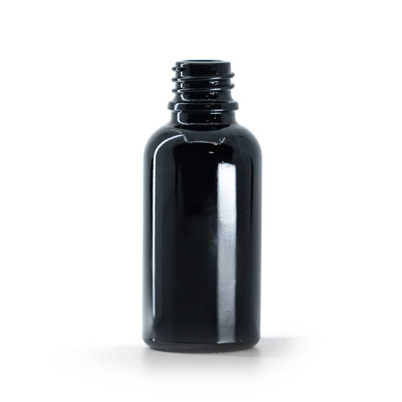 Schwarz glänzende Glasflasche, 30 ml, 110 ks
