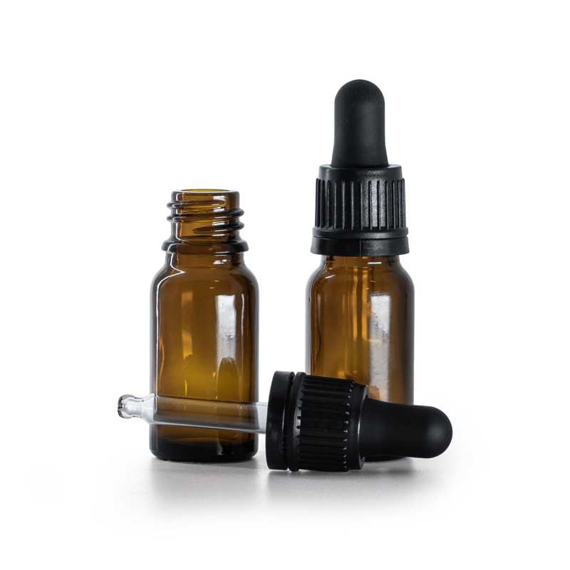 Braunglasflasche, schwarzer, manipulationssicherer Tropfer, 10 ml