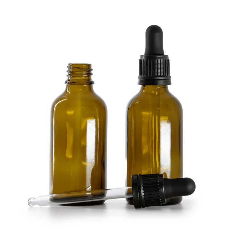 Braunglasflasche, schwarzer, manipulationssicherer Tropfer, 50 ml