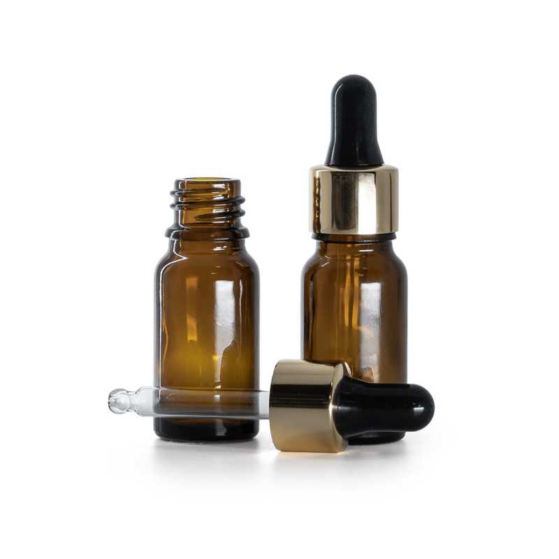 Braunglasflasche, gold-schwarzer Tropfer, 10 ml