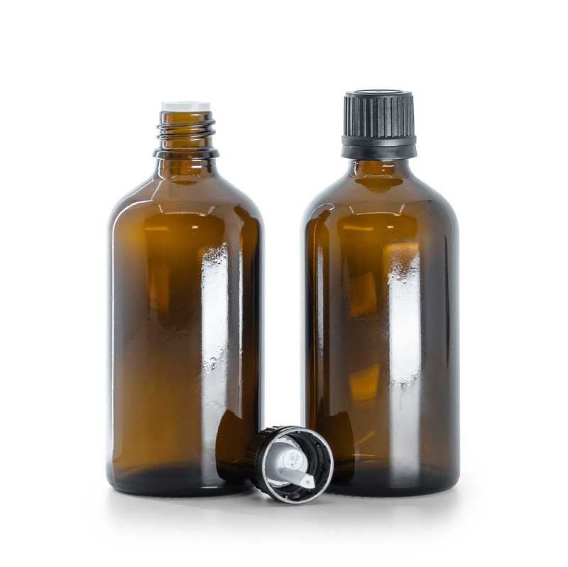 Braunglasflasche, schwarzer Verschluss & Tropfer 100 ml