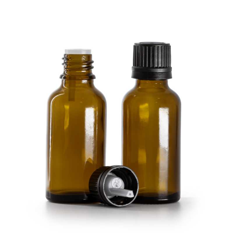 Braunglasflasche, schwarzer Verschluss & Tropfer 30 ml