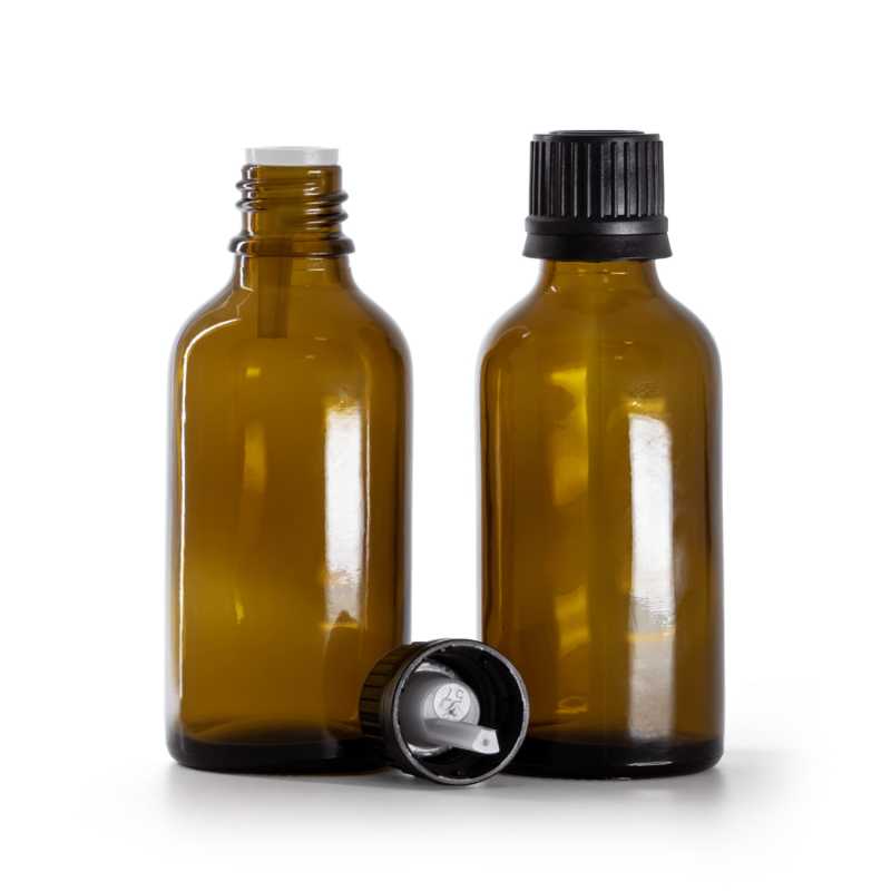 Braunglasflasche, schwarzer Verschluss & Tropfer 50 ml