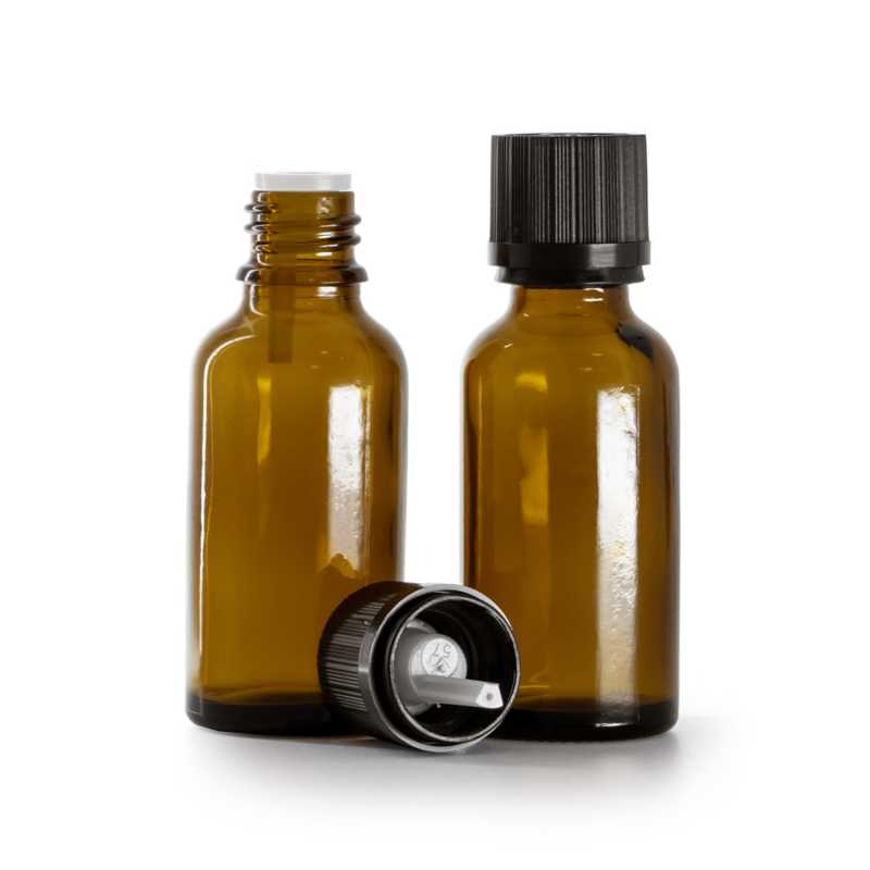 Braunglasflasche, schwarzer Sicherheitsverschluss & Tropfer 30 ml