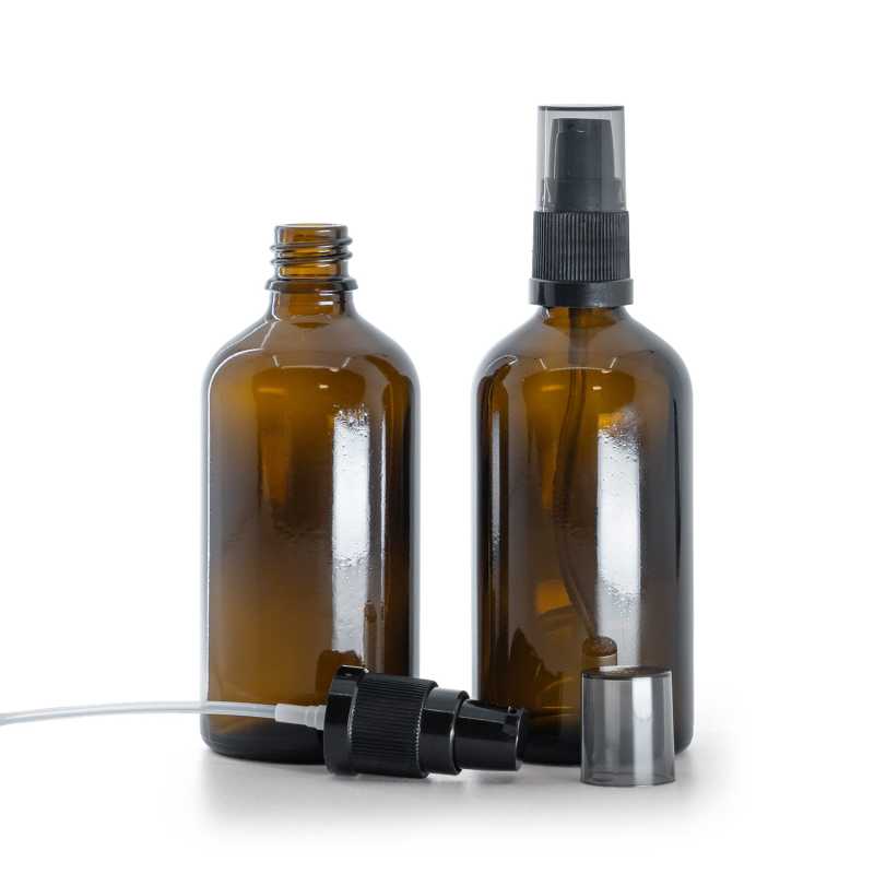 Braune Glasflasche, Cremespender mit rauchfarbener Überkappe, 100 ml