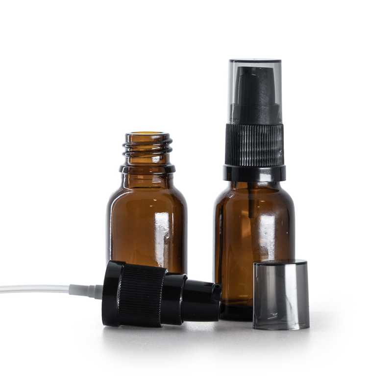 Braunes Glasfläschchen, Cremespender mit rauchfarbener Überkappe, 15 ml