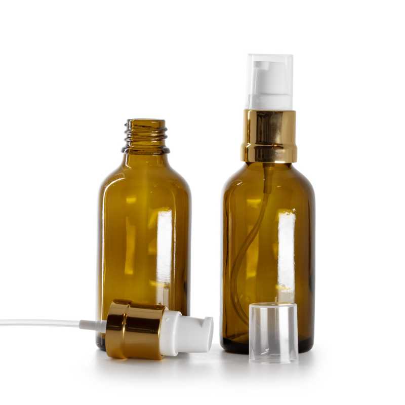 Ambre Glasflasche, glänzend Gold Weiß Pumpe, 50 ml