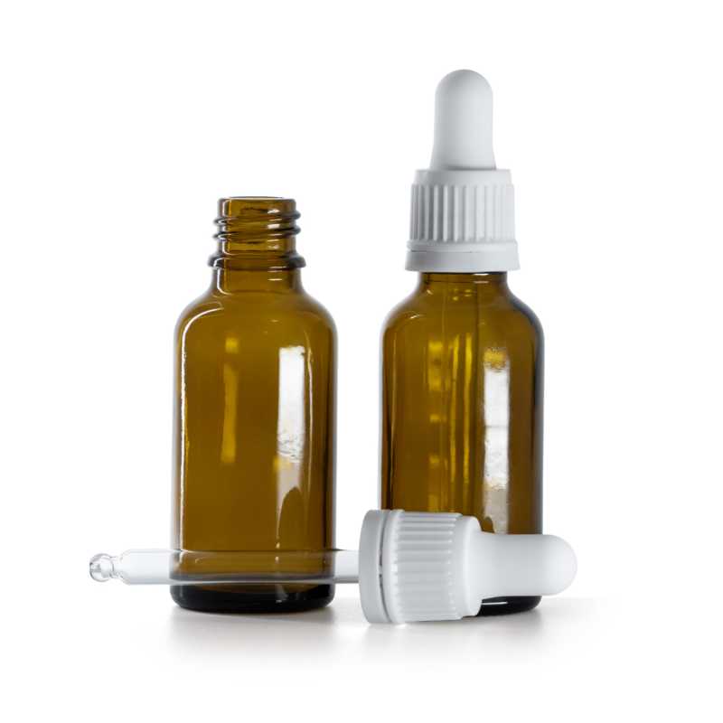 Braunglasflasche, weiße Pipette, 30 ml