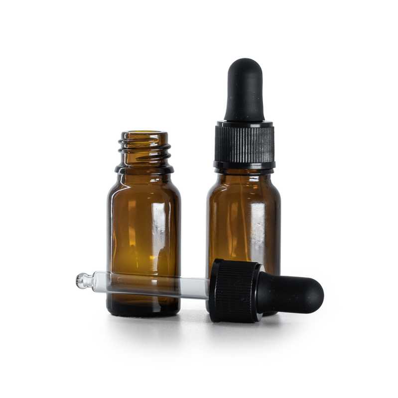 Braunglasflasche, mattschwarzer Tropfenzähler, 10 ml