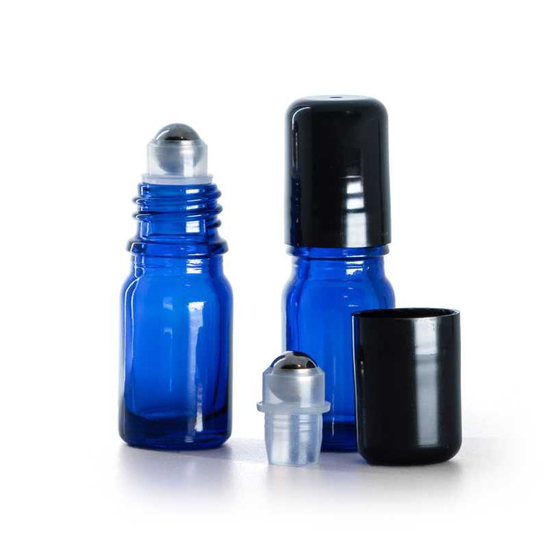 Blaue Glasflasche mit Roll-On, 5 ml