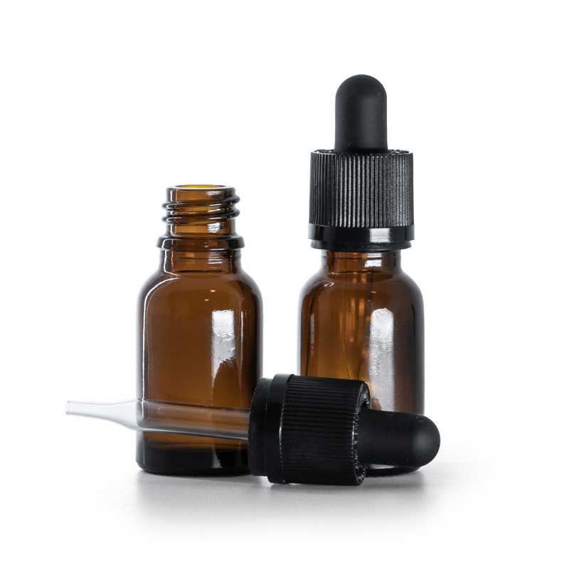 Braunglasflasche, schwarzer Sicherheitstropfer mit Manipulationssicherung, 15 ml