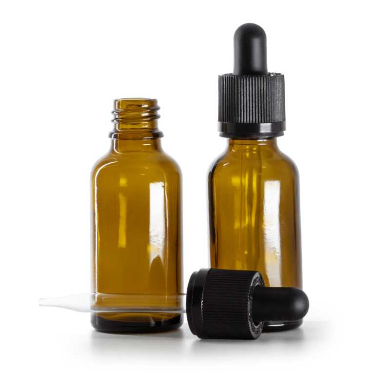 Braunglasflasche, schwarzer manipulationssicherer Sicherheitstropfer, 30 ml