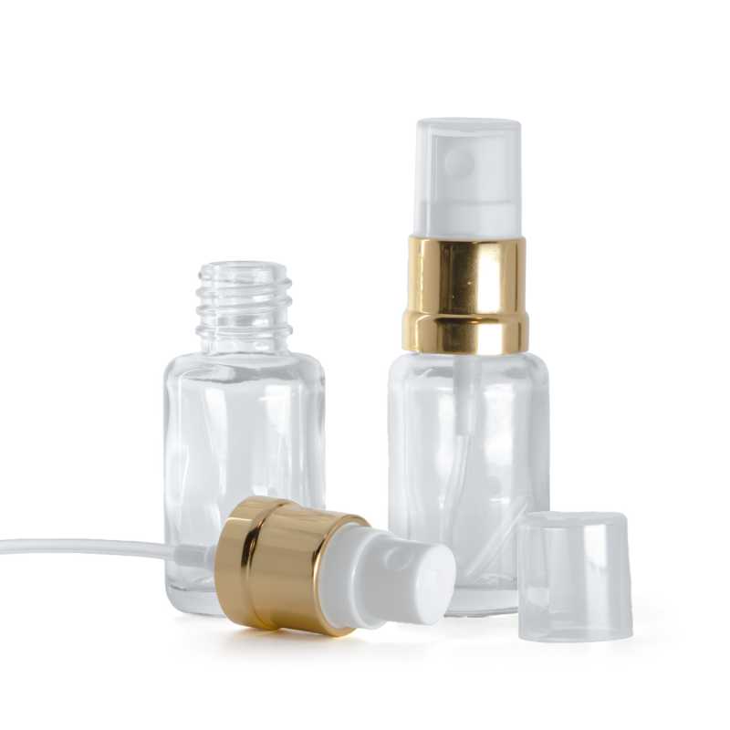 Klarglasflasche, rund, glänzend goldweißes Spray, 12 ml