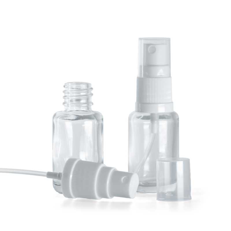 Klarglasflasche, rund, weißes Spray, 12 ml